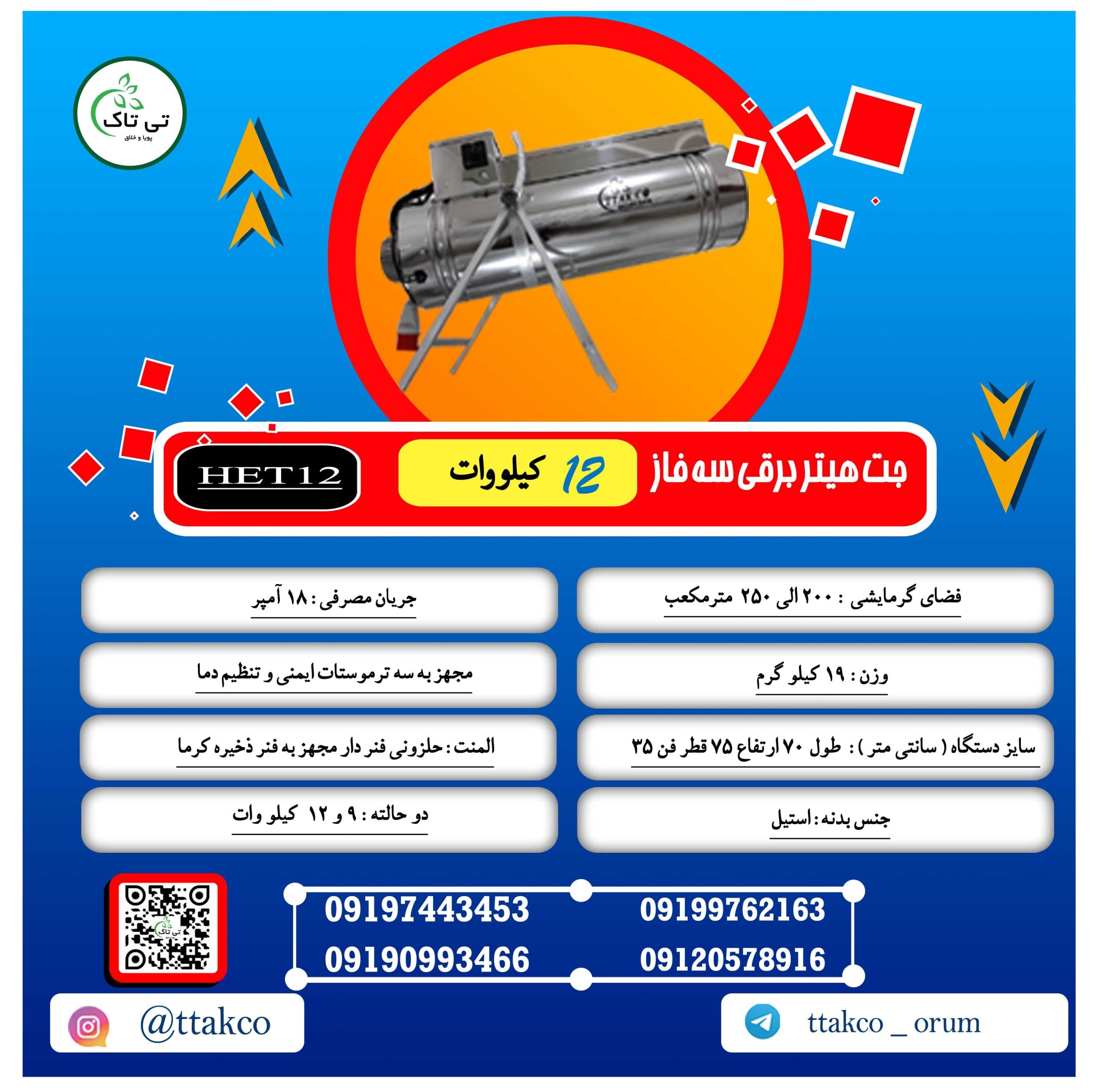 جت هیتر برقی سه 12 کیلو وات — تصویر ۲