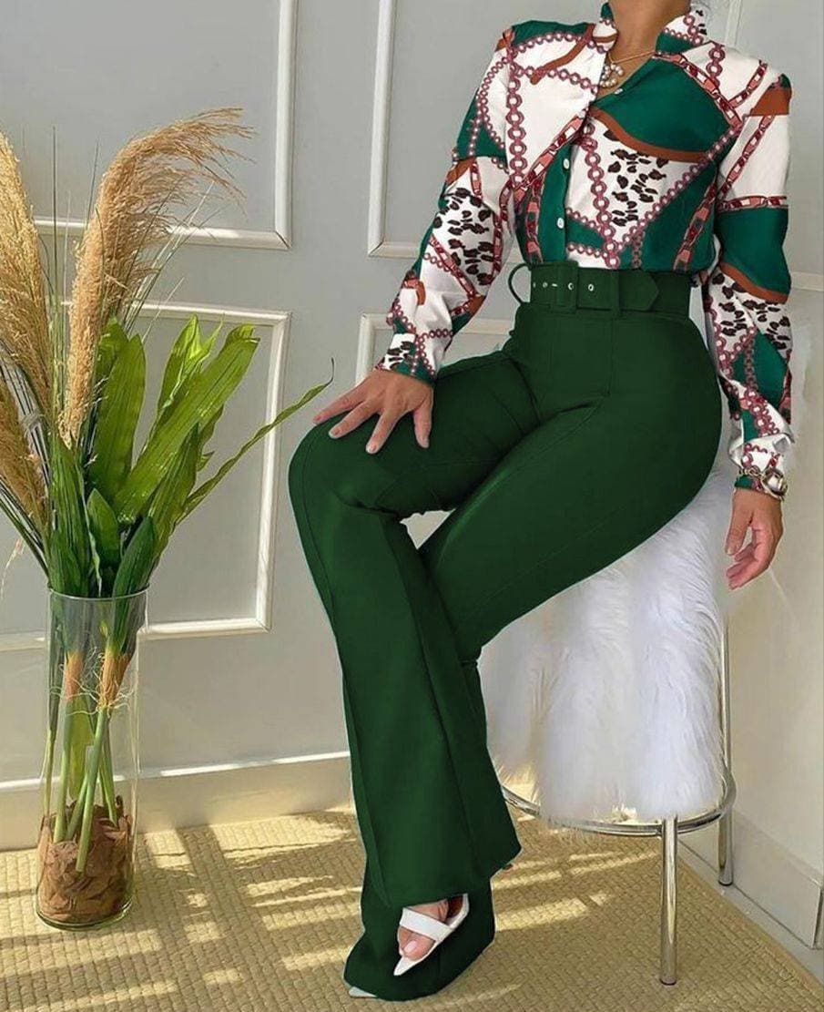 شومیز و شلوار زنانه مجلسی همراه با کمربند — تصویر ۴