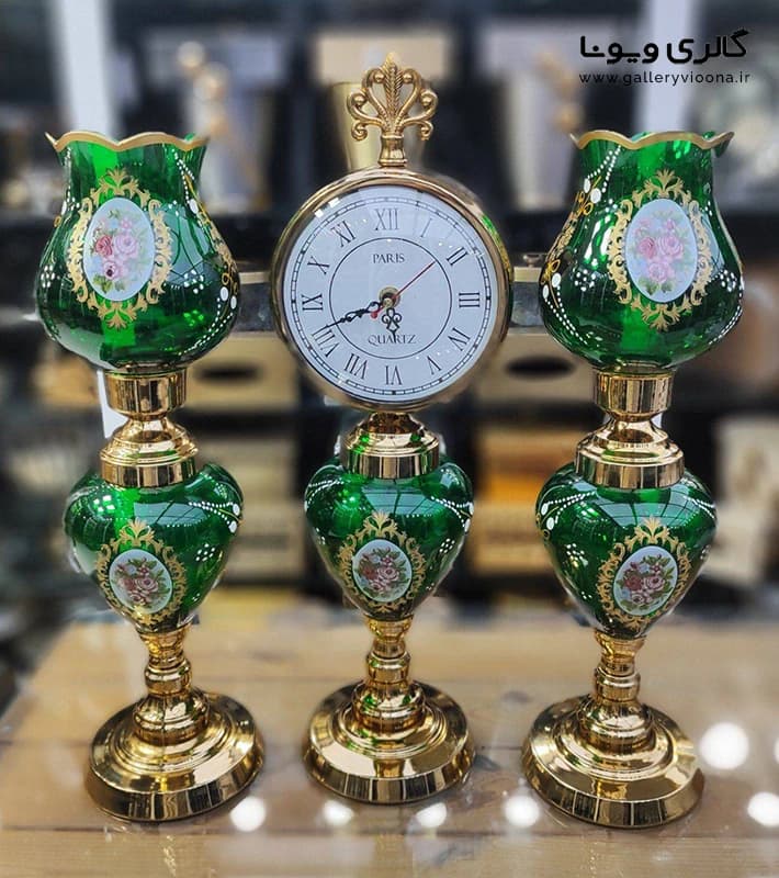 ساعت گلدار سبز طلایی کد ۲۰۲۱ — تصویر ۲