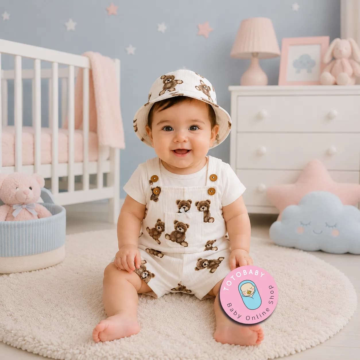 ست بیلر، بادی و کلاه پریمیوم نوزادی طرح تدی رنگ سفید برند totobaby — تصویر ۲