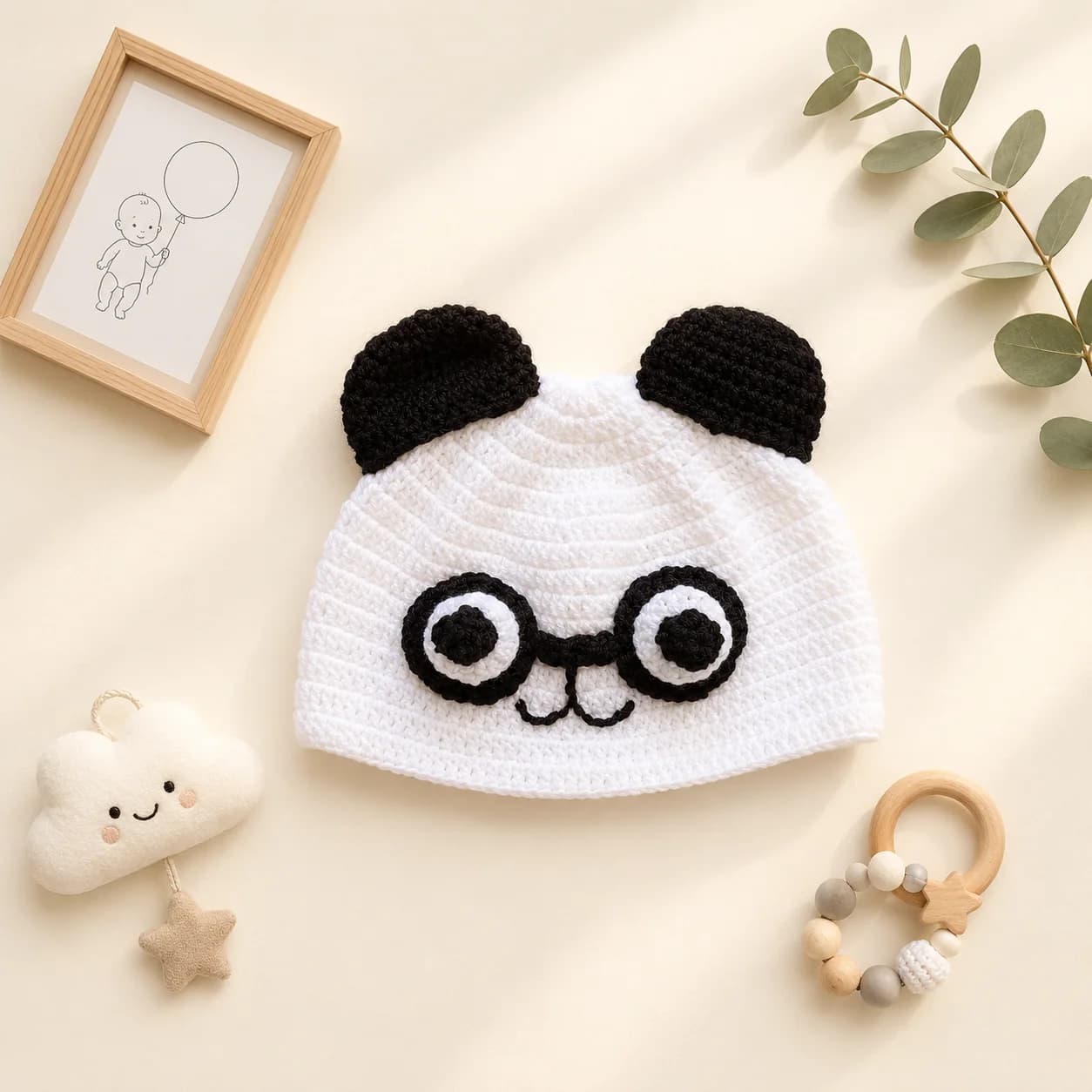 کلاه نوزادی دستبافت طرح خرس عینکی برند totobaby — تصویر ۲