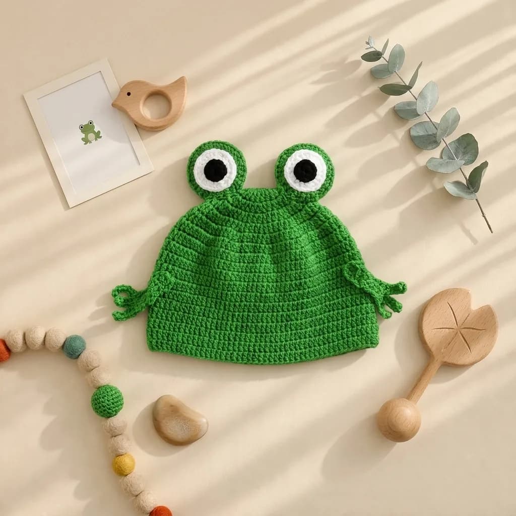 کلاه نوزادی دستبافت طرح قورباغه برند totobaby — تصویر ۲