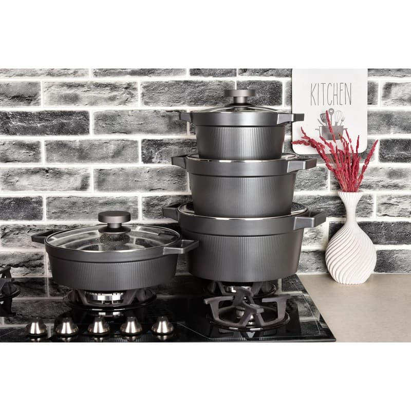 سرویس تابه و قابلمه یونیک 8 پارچه طوسی دیاموند کد 8501 — تصویر ۴