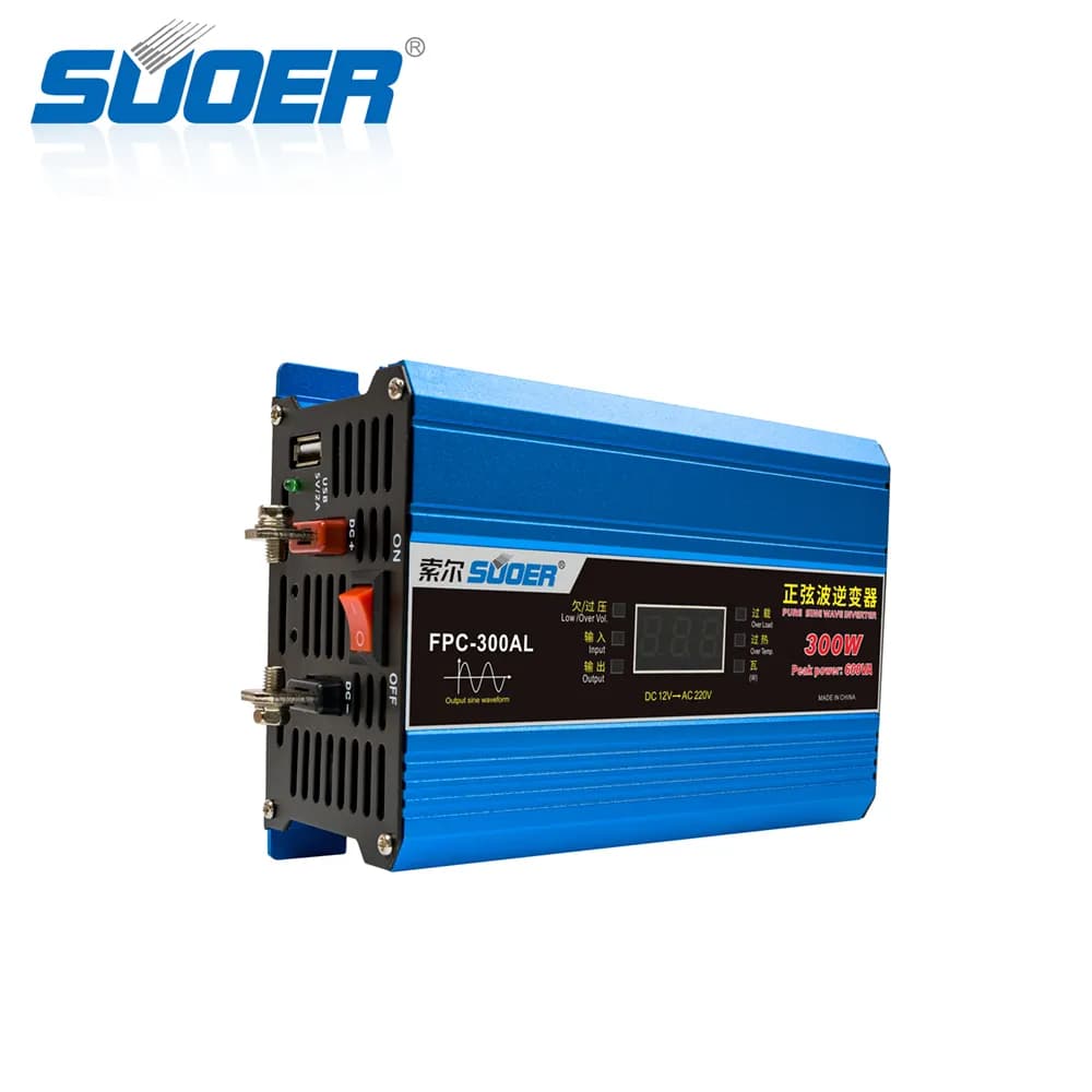 اینورتر 300 وات سینوسی خالص SUOER مدل FPC-300AL تبدیل 12V به 220V — تصویر ۲