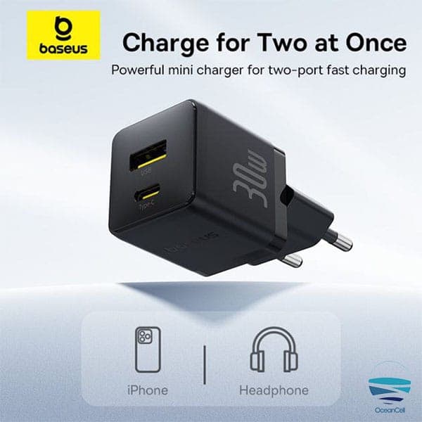 شارژر دیواری 30 وات بیسوس مدل Baseus Palm Fast Charger 30W C+U — تصویر ۸