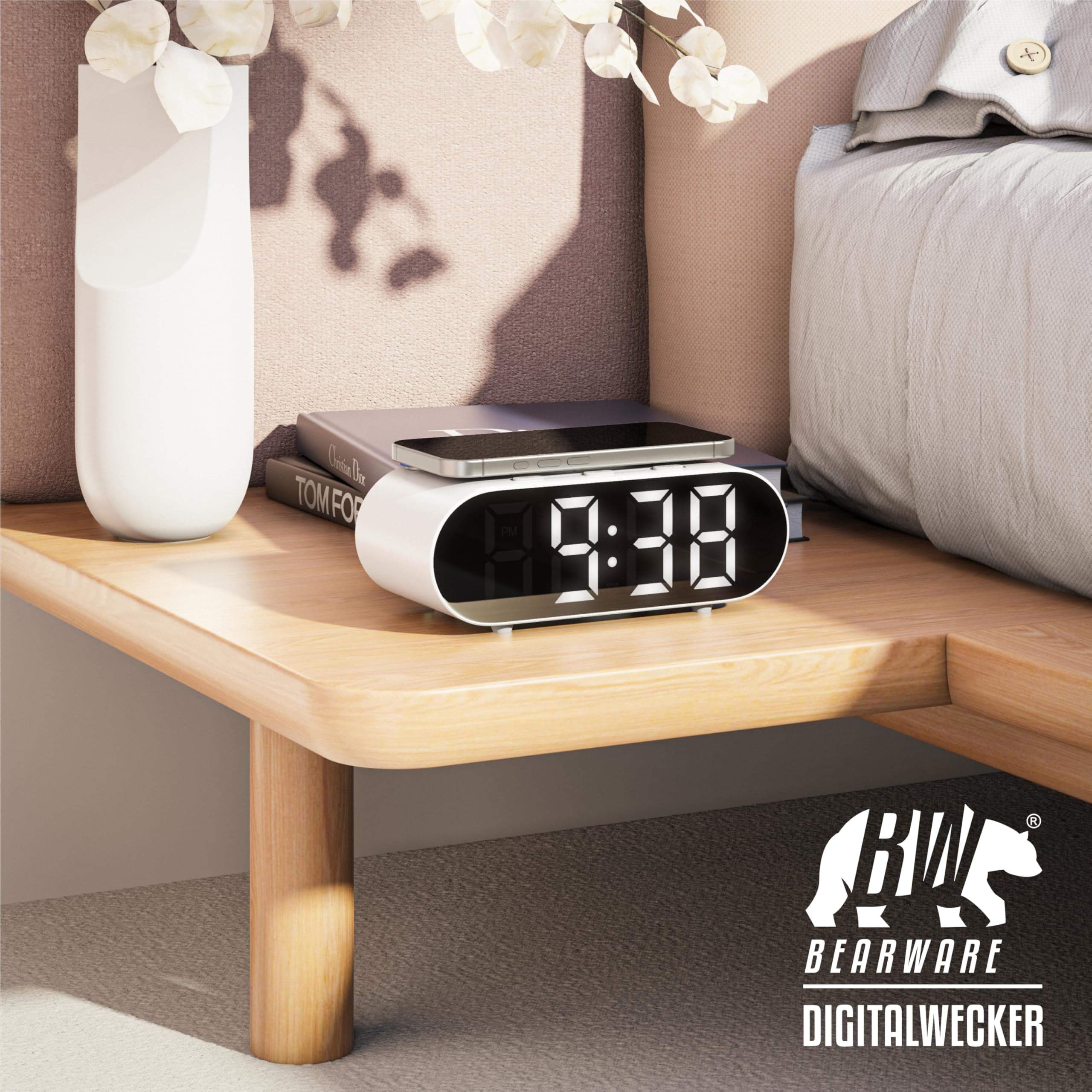 ساعت رومیزی دیجیتال مدل GH9000 با نور Mood و شارژر بی‌سیم — تصویر ۷