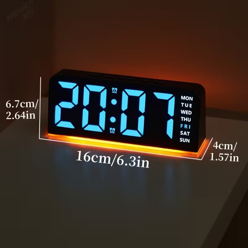 ساعت رومیزی دیجیتال مدل GH-9001 با نور Mood، دو آلارم، نمایش دما و تاریخ — تصویر ۹