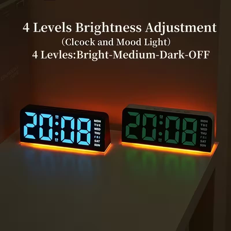 ساعت رومیزی دیجیتال مدل GH-9001 با نور Mood، دو آلارم، نمایش دما و تاریخ — تصویر ۱۲