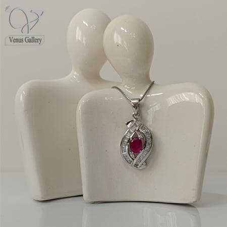 گردنبند نقره زنانه سنگ یاقوت سرخ اصل کد 8207 — تصویر ۴
