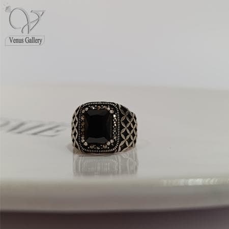 انگشتر نقره مردانه سنگ اونیکس مشکی رکاب طرح ونکلیف کد 5074 — تصویر ۶