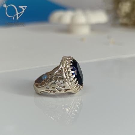 انگشتر نقره مردانه سنگ سنتتیک آبی کد 5072 — تصویر ۷
