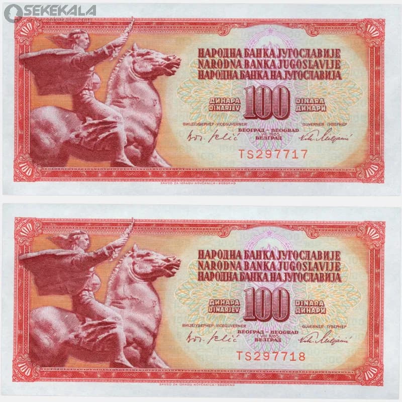 جفت اسکناس‌ 100 دینار یوگسلاوی 1965 (جمهوری فدرال سوسیالیستی)