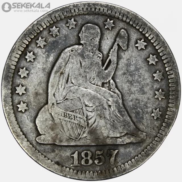 سکه کوارتر (25 سنت ) نقره آمریکا 1857 (Seated Liberty Quarter)(بینهایت کمیاب) — تصویر ۳
