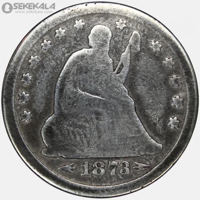 سکه کوارتر (25 سنت ) نقره آمریکا 1873 (Seated Liberty Quarter)(بینهایت کمیاب) — تصویر ۳
