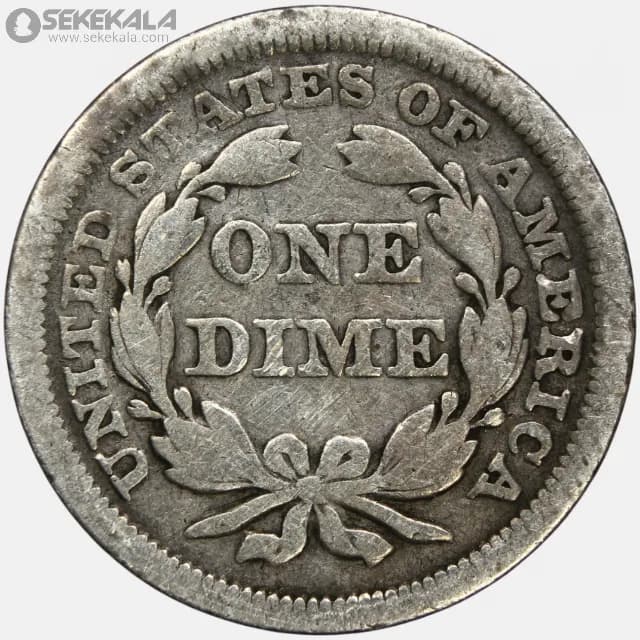 سکه 1 دایم (10 سنت) نقره آمریکا 1857 (seated Liberty dime)(بینهایت کمیاب) — تصویر ۴