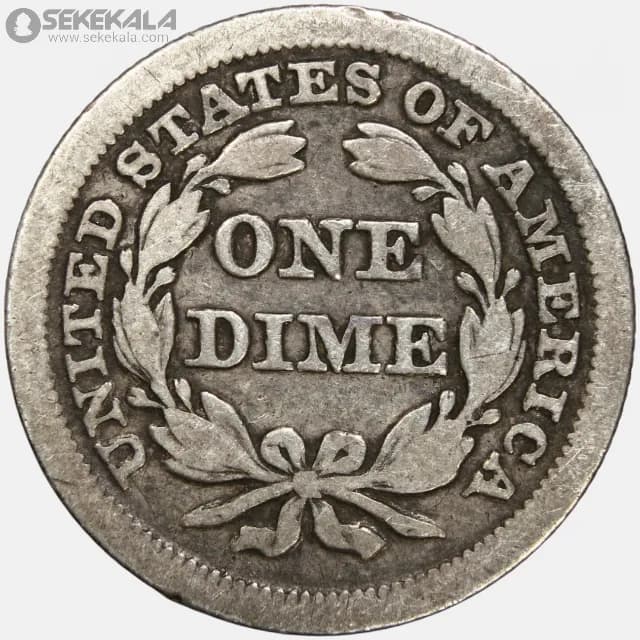 سکه 1 دایم (10 سنت) نقره آمریکا 1841 (seated Liberty dime)(بینهایت کمیاب) — تصویر ۴