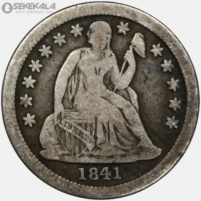 سکه 1 دایم (10 سنت) نقره آمریکا 1841 (seated Liberty dime)(بینهایت کمیاب)