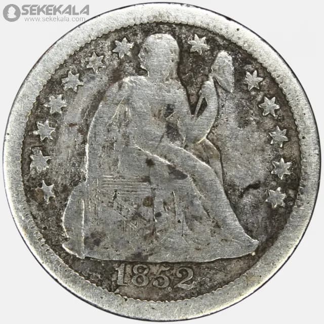 سکه 1 دایم (10 سنت) نقره آمریکا 1852 (seated Liberty dime)(بینهایت کمیاب) — تصویر ۳