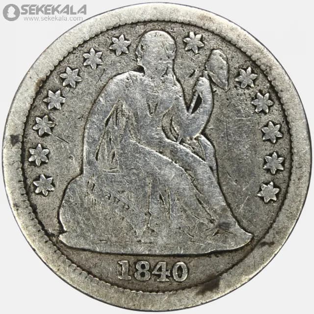 سکه 1 دایم (10 سنت) نقره آمریکا 1840 (seated Liberty dime)(بینهایت کمیاب) — تصویر ۳