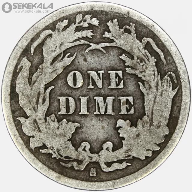 سکه 1 دایم (10 سنت) نقره آمریکا 1889 S (seated Liberty dime)(بینهایت کمیاب) — تصویر ۴