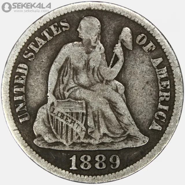 سکه 1 دایم (10 سنت) نقره آمریکا 1889 S (seated Liberty dime)(بینهایت کمیاب)