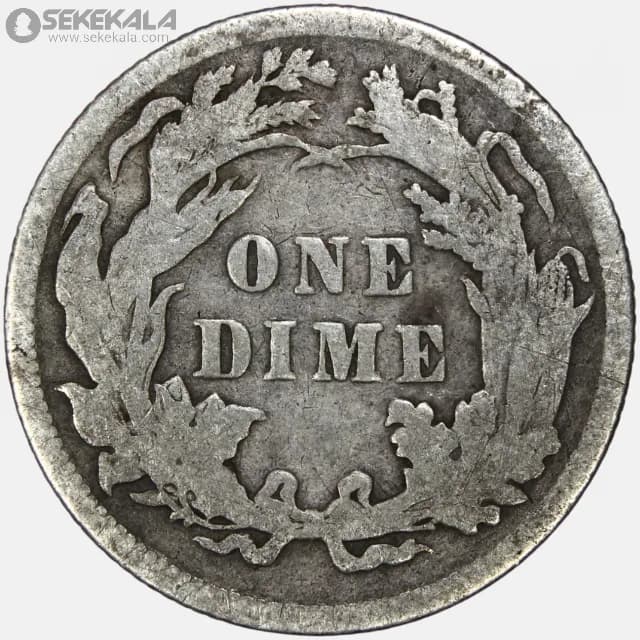 سکه 1 دایم (10 سنت) نقره آمریکا 1891 (seated Liberty dime)(بینهایت کمیاب) — تصویر ۴