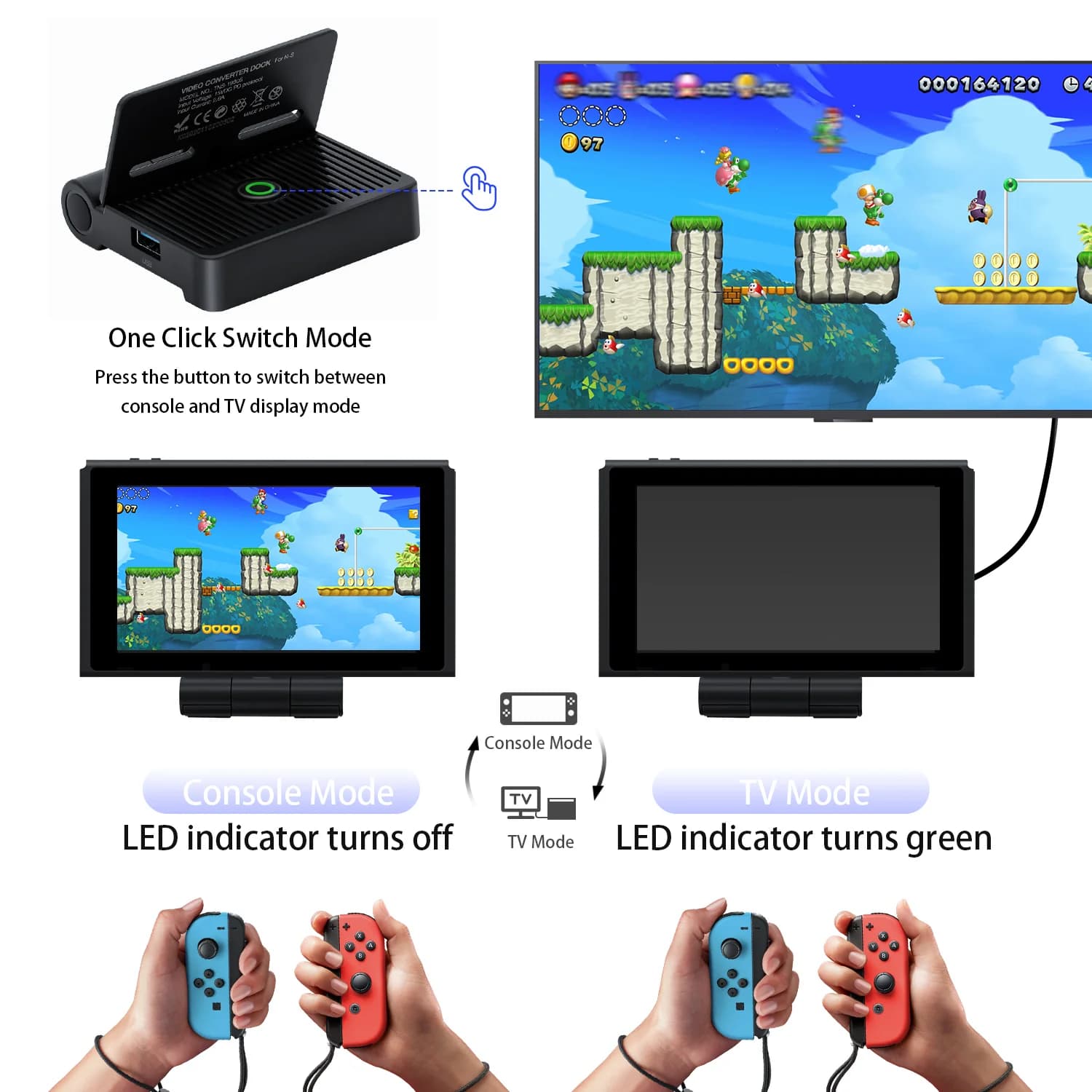 پایه شارژر پایه مینی مبدل ویدیوی HD 4K قابل حمل برای کنسول Nintendo NS Switch برند DOBE — تصویر ۵