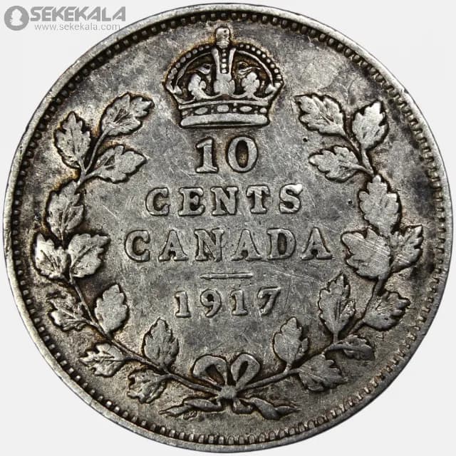 سکه 10 سنت نقره کانادا 1917 (جرج پنجم)( کمیاب) — تصویر ۳