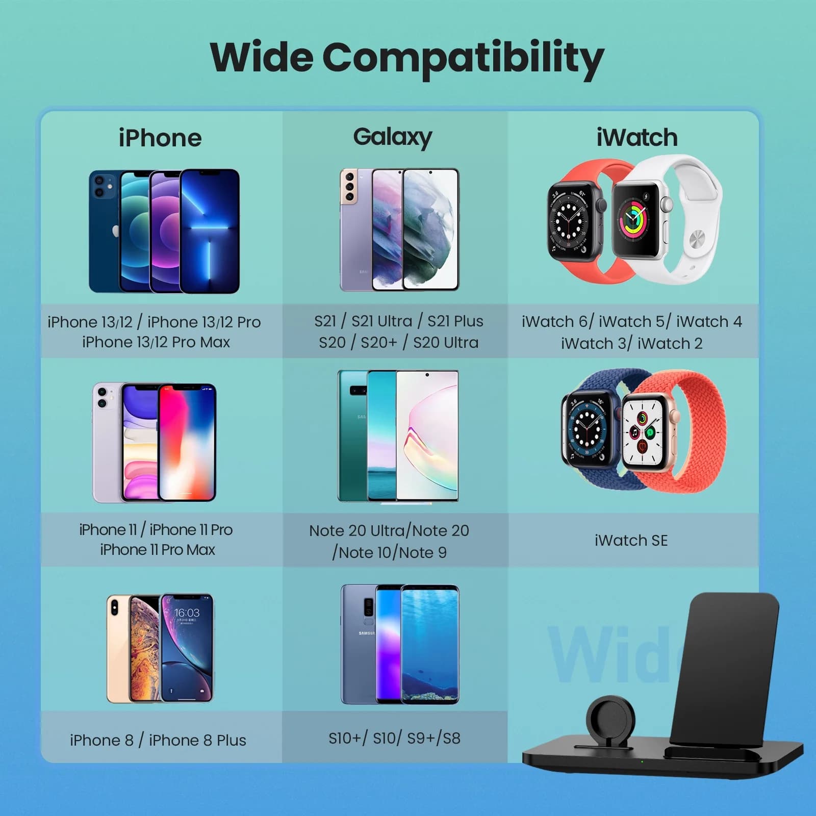 شارژر بی سیم فست شارژ برای گوشی و ای واچ iphone vs galaxy برند Seneo — تصویر ۱۰