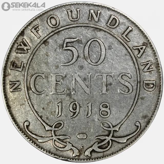 سکه 50 سنت نقره نیوفاندلند 1918 (جرج پنجم)(بسیار کمیاب) — تصویر ۳