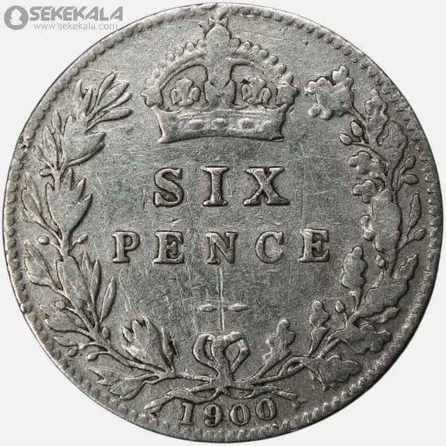 سکه 6 پنس نقره انگلیس 1900 (ملکه ویکتوریا)(کمیاب) — تصویر ۴