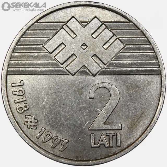سکه 2 لاتی لتونی 1992 (هفتاد و پنجمین سالگرد جمهوری لتونی)(بسیار کمیاب) — تصویر ۲