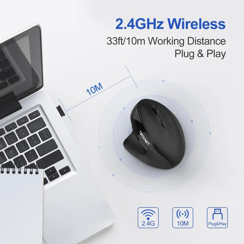 ماوس ارگونومیک عمودی بی سیم قابل شارژ با گیرنده نانو USB برند TECKNET مدل EWM01576 — تصویر ۲