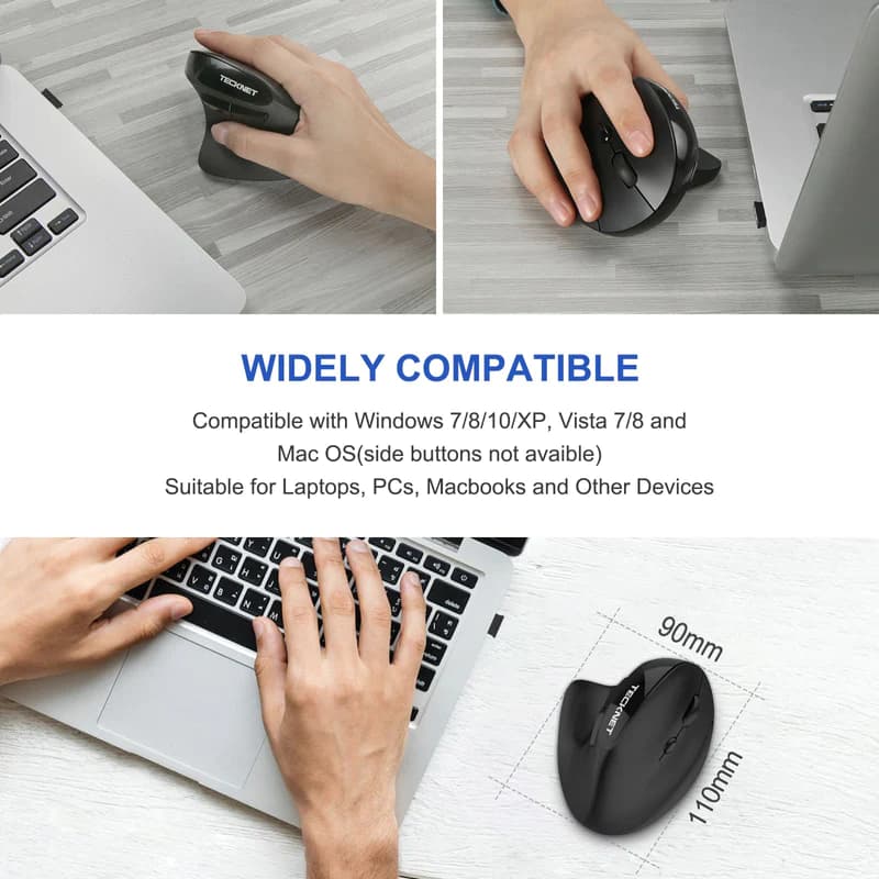 ماوس ارگونومیک عمودی بی سیم قابل شارژ با گیرنده نانو USB برند TECKNET مدل EWM01576 — تصویر ۶
