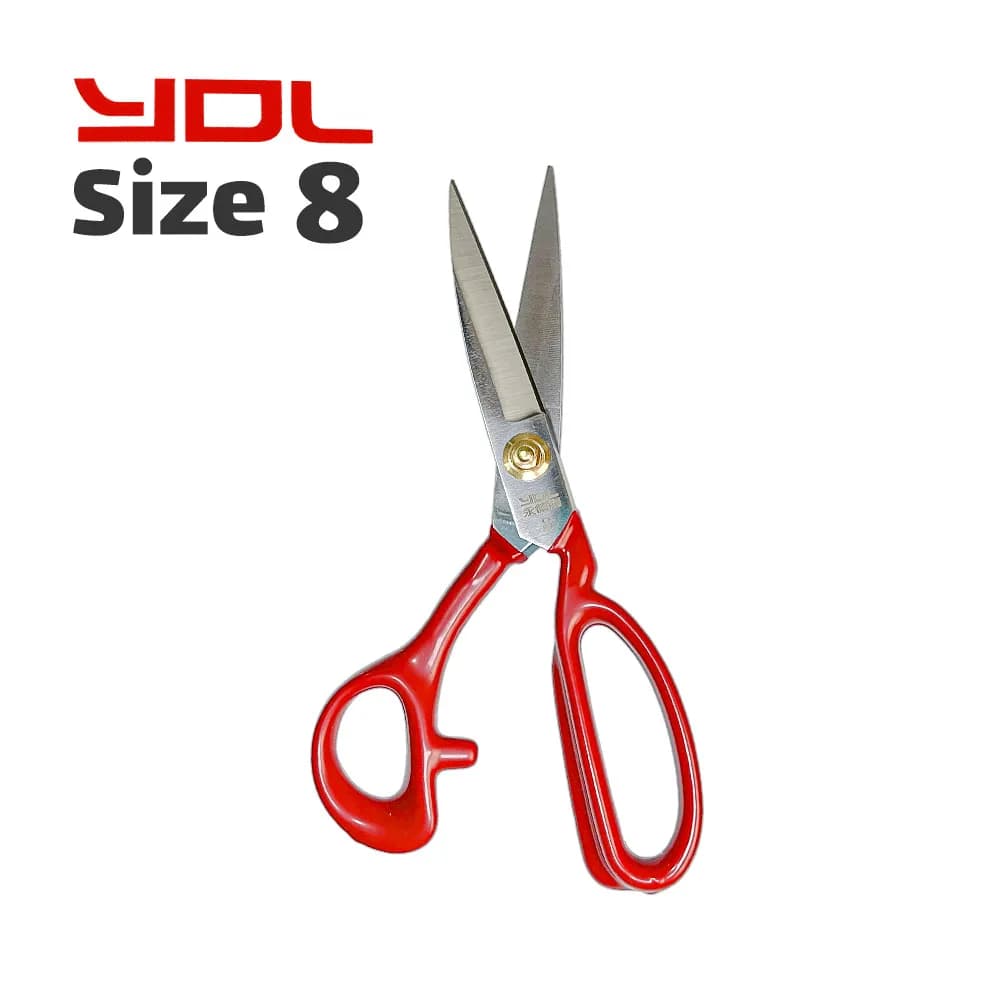 قیچی برش خیاطی YDL تیغه سفید دسته قرمز سایز 8