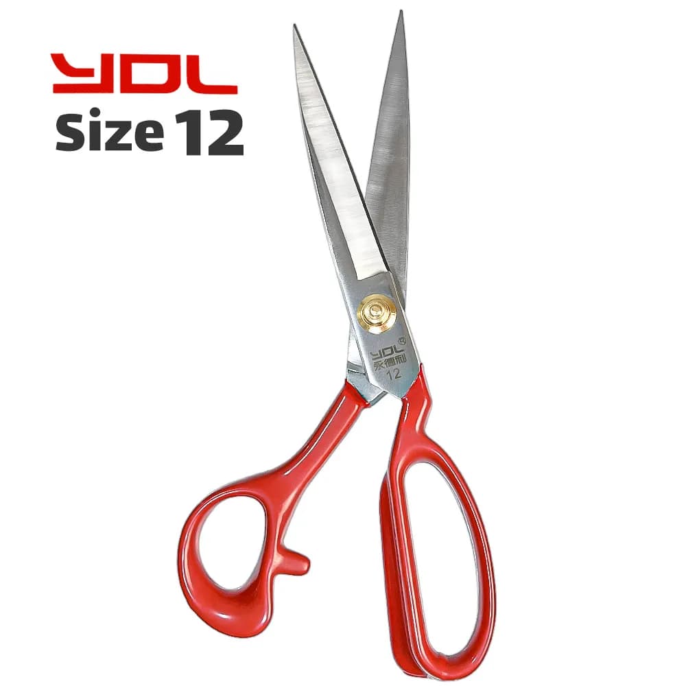 قیچی برش خیاطی YDL تیغه سفید دسته قرمز سایز 12 — تصویر ۷