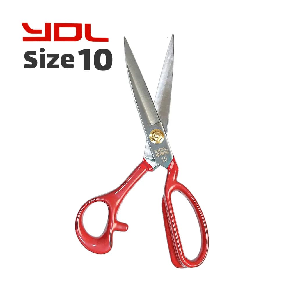 قیچی برش خیاطی YDL تیغه سفید دسته قرمز سایز 10 — تصویر ۷