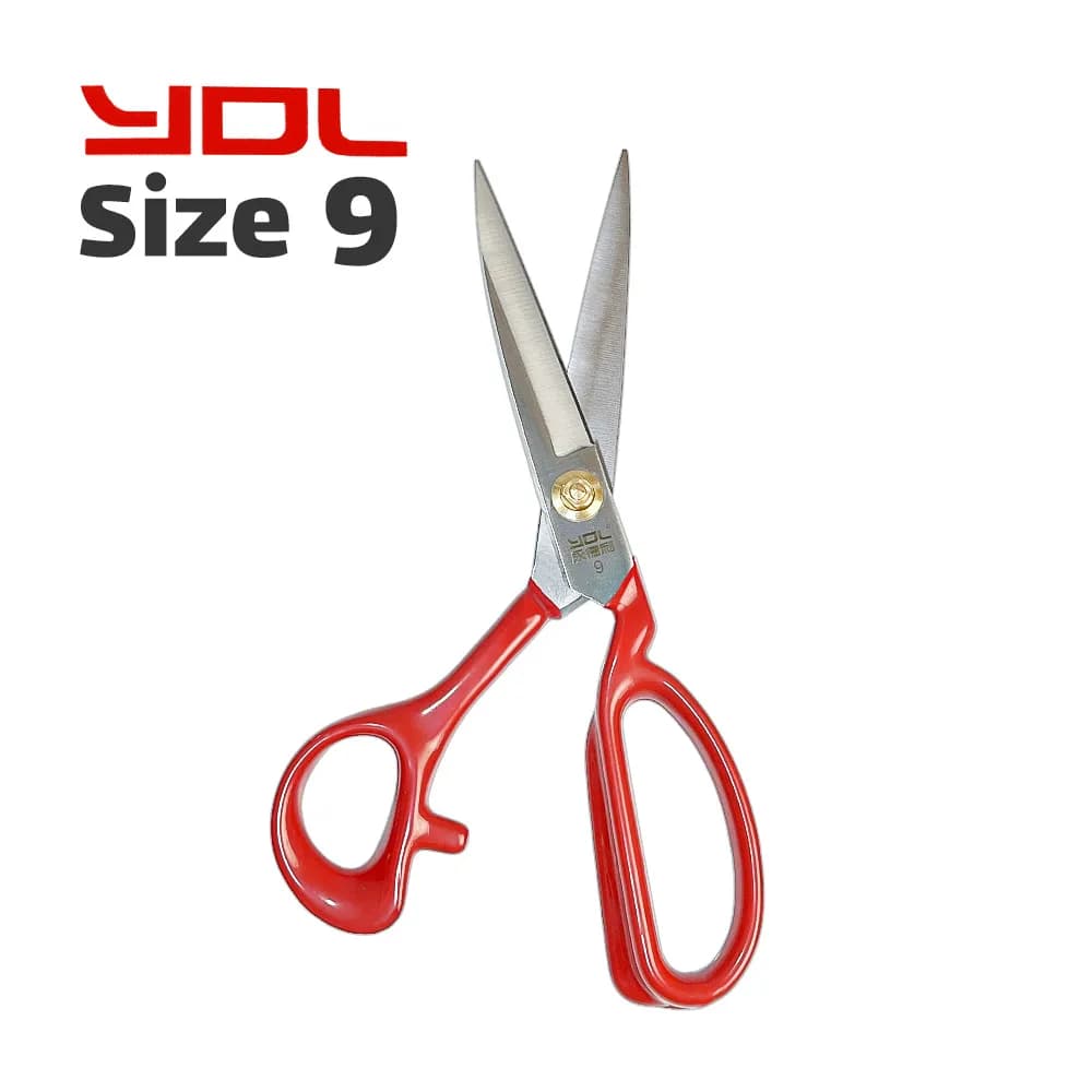 قیچی برش خیاطی YDL تیغه سفید دسته قرمز سایز 9