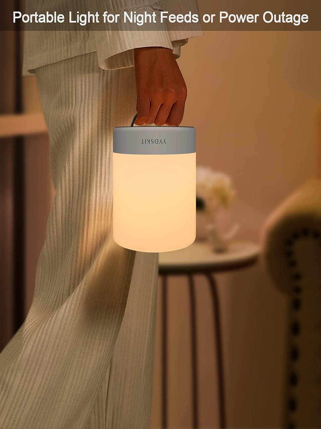 چراغ شب YYDSKIT، با نور گرم ، قابل حمل 7 رنگ قابل تنظیم، قابل شارژ LED با کنترل لمسی برای اتاق خواب کودک، — تصویر ۶