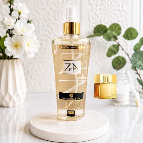 بادی اسپلش شیسیدو زن طلایی (وود لایک) | (Burberry Her Perfumed Body Splash (Wood Like حجم 250 میل(شرکتی)