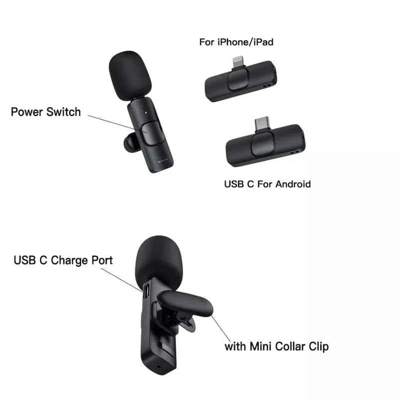 میکروفن یقه‌ای بی‌سیم مدل K9 Dual Type-C بسته 2 عددی — تصویر ۱۰