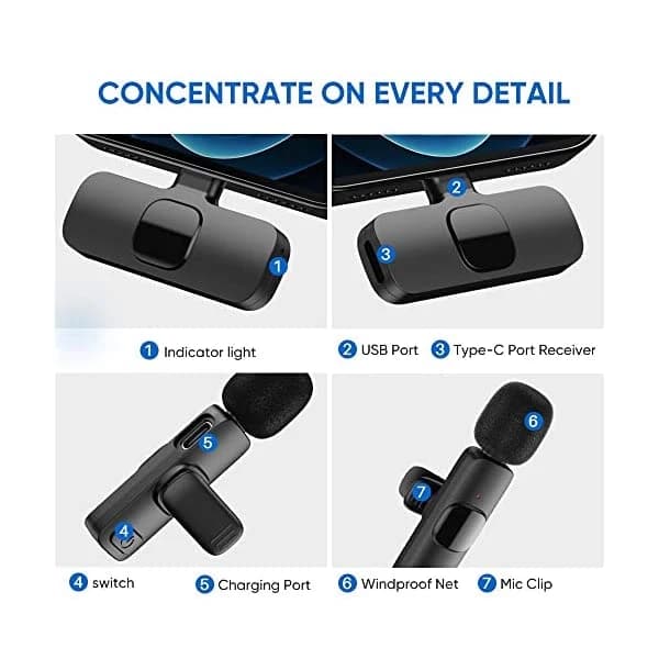 میکروفن یقه‌ای بی‌سیم مدل K9 Dual Type-C بسته 2 عددی — تصویر ۴