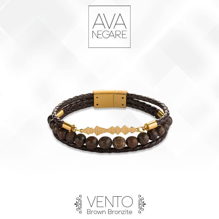 دستبند فرکانس صدا مدل Vento طلای ۱۸ عیار (Brown Bronzite) — تصویر ۴