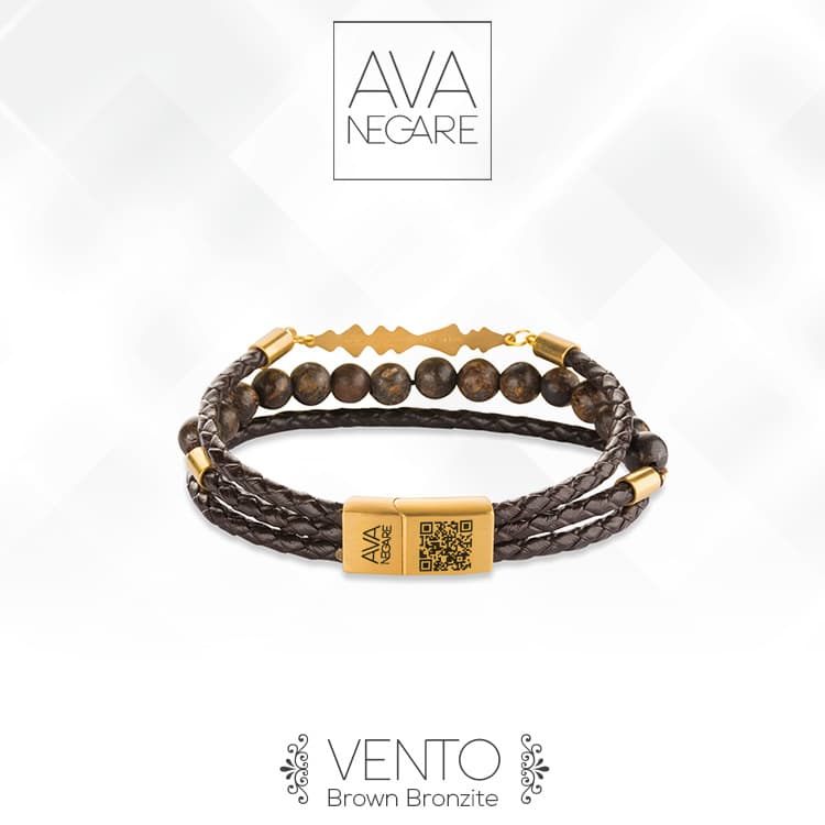 دستبند فرکانس صدا مدل Vento طلای ۱۸ عیار (Brown Bronzite) — تصویر ۶