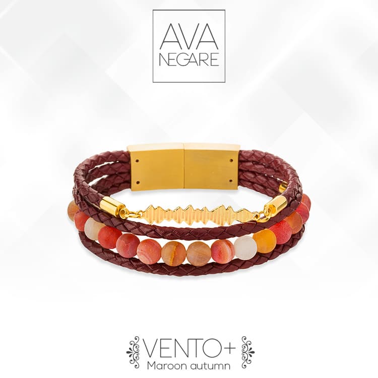 دستبند فرکانس صدا مدل Vento Plus طلای ۱۸ عیار (Maroon Autumn) — تصویر ۳