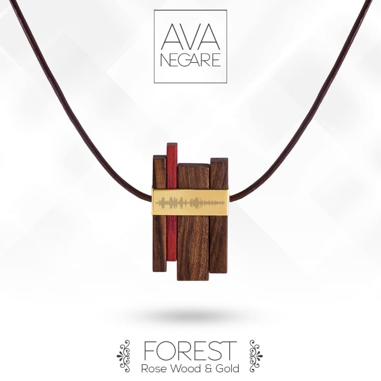 گردنبند فرکانس صدا مدل Forest طلا و چوب (Rose Wood) — تصویر ۳