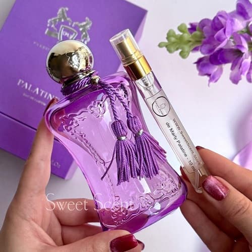 ادوپرفیوم هاردباکس ادکلن زنانه پارفوم د مارلی پلاتین-پالاتین(بنفش) | PARFUMS de MARLY Palatine حجم 75 میل و دکانت 10 میل(هایکپی مستر کوالیتی) — تصویر ۳