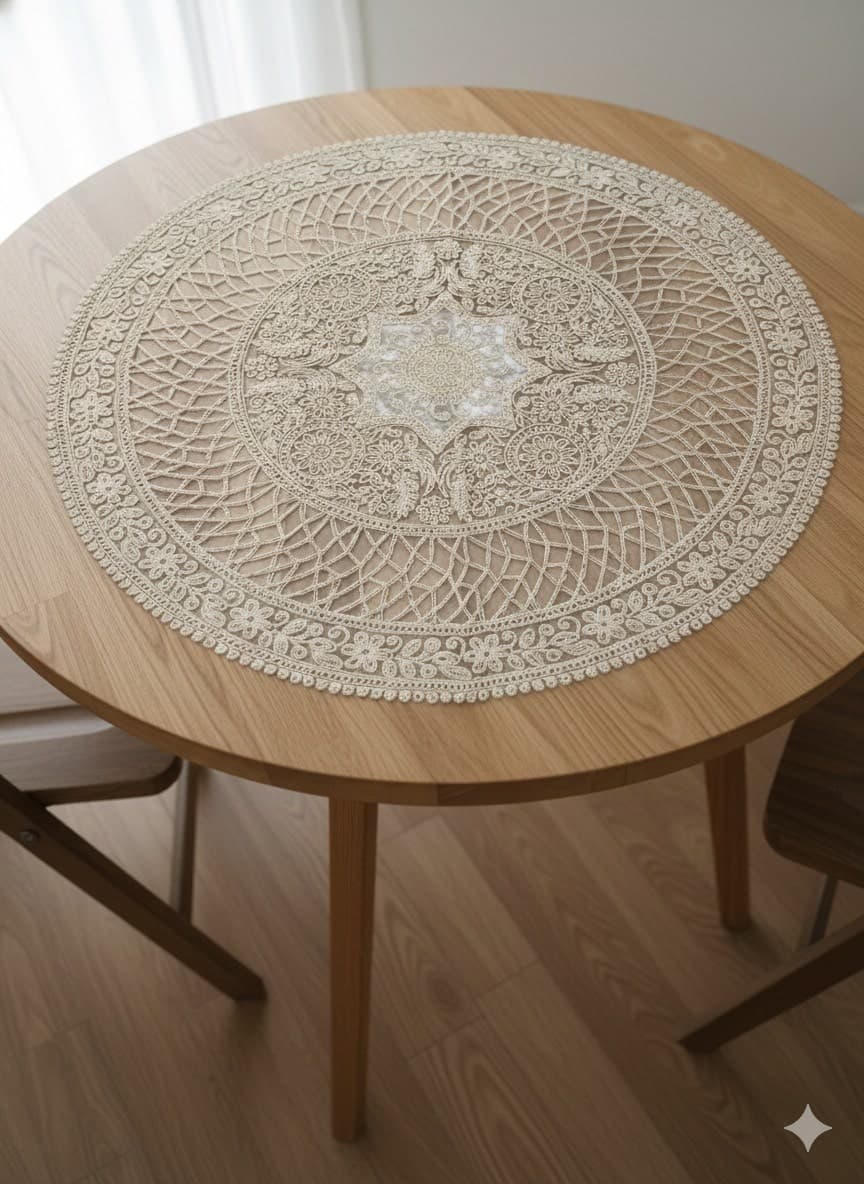 ست رومیزی ترکیه 3 تکه طرح گرد کد 20123 — تصویر ۶