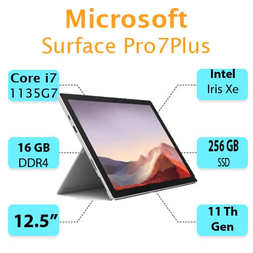 مایکروسافت سرفیس استوک مدل Surface Pro 7 Plus i7-11/16/256 +کیبیورد دار