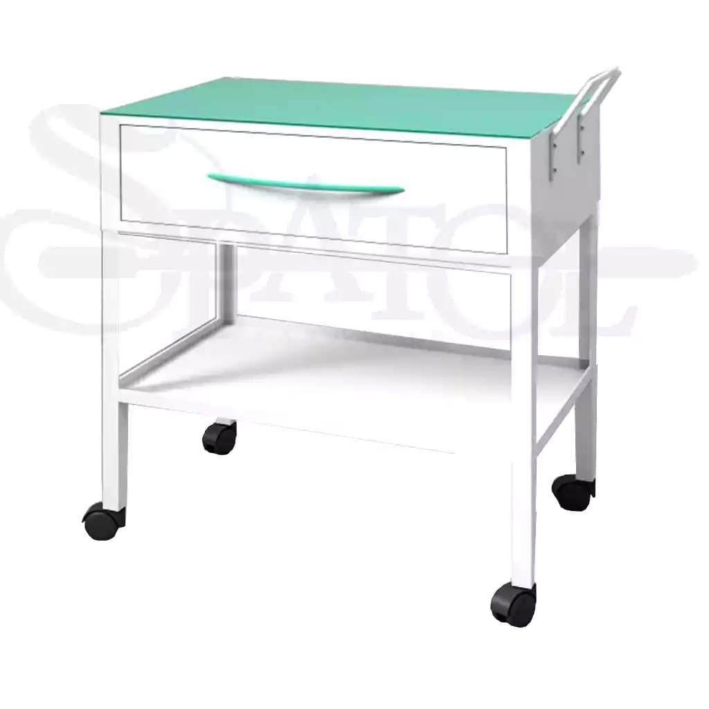 ترولی بیمارستانی کشودار با رویه شیشه ای و چرخ قفل دار TR 409 برند navidekbatan — تصویر ۵